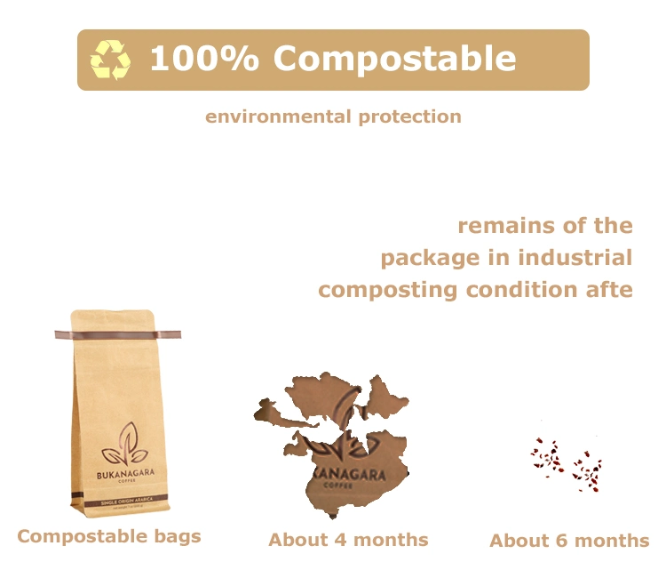 Custom Printed Zip Lock Food Packing Biodegradable Kraft Paper Flat Bottom Coffee Tea Packaging Bag