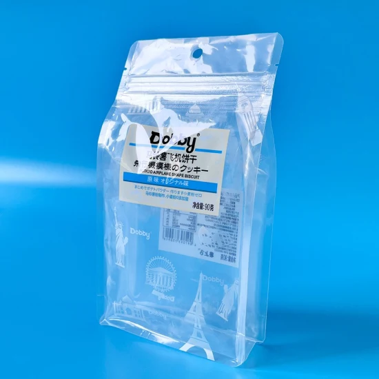 Custom Logo PE/PE Recyclable Transparent Die Cut Handle Zipper Rice Tea Food Flat Bottom Packaging Bag
